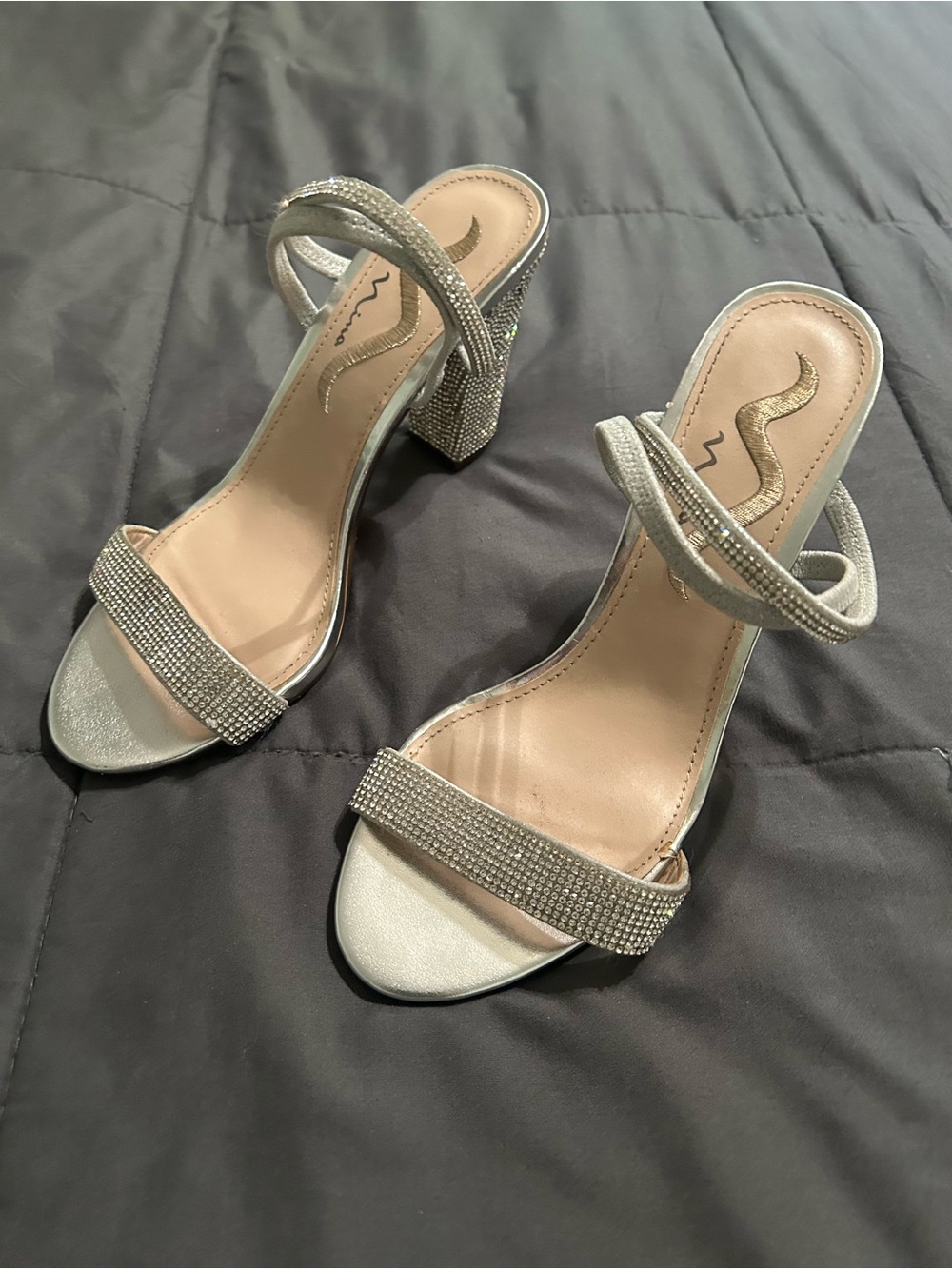 Nina Silver Rhinestone Block Heel Sandals